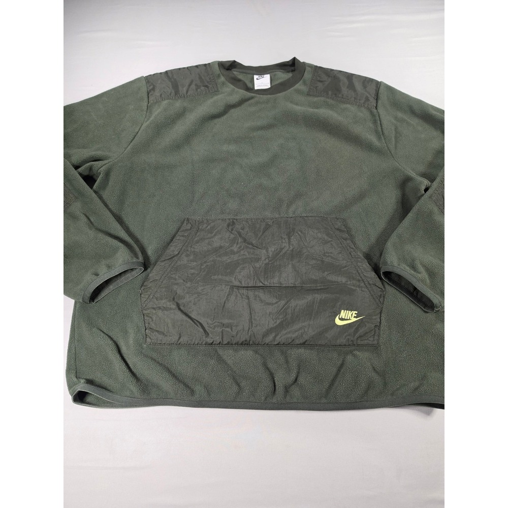 Nike Mens Fleece Crewneck Sweatshirt Olive Green Nylon Pocket DD4854-355 L